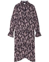 Ganni - Floral Printed Pleated Georgette Midi Dress - Lyst