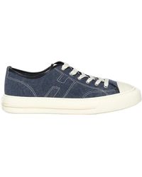 Hogan - Denim-Textured Low-Top Sneakers With Embossed Logo - Lyst