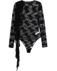 Oséree - Osree Attached Scarf Floral Lace Volant Bodysuit - Lyst