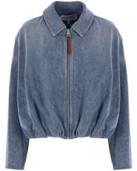 Loewe - Draped Zipped Denim Jacket - Lyst