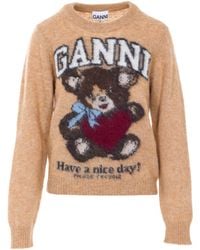 Ganni - Graphic Bear Intarsia Knit Jumper - Lyst