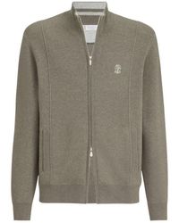 Brunello Cucinelli - Cashmere Double Knit Cardigan With Zipper And Logo - Lyst