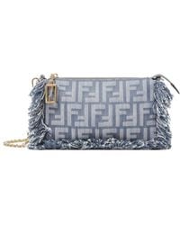 Fendi - Denim-Effect Ff Jacquard Charm Pouch With Chain - Lyst