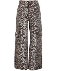 Ganni - Leopard-Print Straight-Leg Cargo Jeans - Lyst