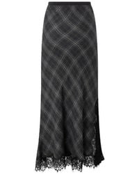 Pinko - Lace-Trimmed Checked Midi Skirt - Lyst