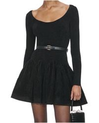 Self-Portrait - Long Sleeved Ribbed-Knit Belted Dress - Lyst