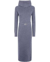 Twinset - Cowlneck Belted Knit Midi Dress - Lyst