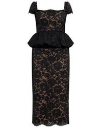 Self-Portrait - Peplum-Waist Lace-Overlay Midi Dress - Lyst