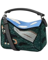 Loewe - Petit Sac Puzzle Futurist Cat En Maille Brodée Et Cuir De Veau - Lyst