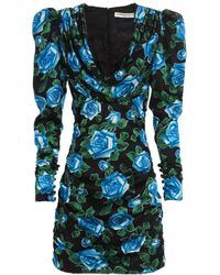 Alessandra Rich - Rose Printed Satin Draped Mini Dress - Lyst