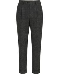 Brunello Cucinelli - Silk, Wool And Cashmere Prince Of Wales Flannel Trousers With Pleat - Lyst