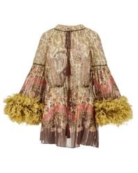 Valentino - Paisley Printed Feather-Trim Blouse - Lyst
