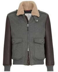 Brunello Cucinelli - Bonded Cashmere Beaver Cloth And Nappa Leather Bomber Jacket With Thermore Padding And Detachable Shearling Collar - Lyst