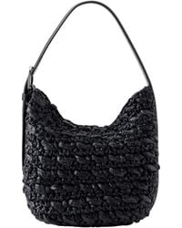 TOTEME - Belted Small Leather-Trimmed Raffia Shoulder Bag - Lyst