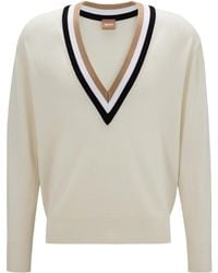 BOSS - Color-Block Striped V-Neck Knit Sweater - Lyst