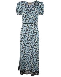 Miu Miu - Floral-Print Lace-Trim Midi Dress - Lyst