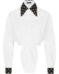 Dolce & Gabbana - Knot Detailed Cropped Poplin Shirt - Lyst