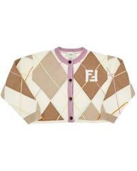 Fendi - Argyle-Pattern Ff-Logo Cardigan - Lyst