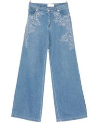 ERMANNO FIRENZE - Floral Embroidered Wide-Leg Jeans - Lyst