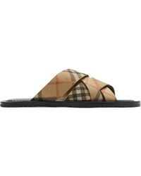 Burberry - Check Printed Slip-On Slides - Lyst