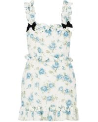 Alessandra Rich - Ruffled Floral-Print Silk Mini Dress - Lyst