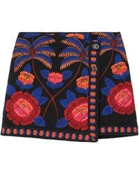 FARM Rio - Living Bloom Floral-Print Cotton-Twill Mini Wrap Skirt - Lyst