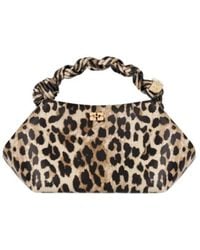 Ganni - Leopard Printed Small Bou Tote Bag - Lyst