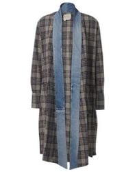 Greg Lauren - Cotton Coat With Plaid Denim Piping - Lyst
