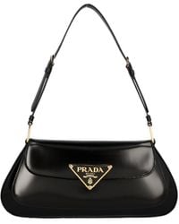 Prada - Cleo Logo Plaque Shoulder Bag - Lyst