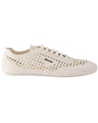 Prada - Crochet Round-Toe Lace-Up Sneakers - Lyst