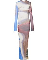 Balmain - Trompe-L'Oeil Printed Tulle Maxi Dress - Lyst