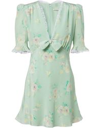Alessandra Rich - Lace-Trimmed Floral Silk Minidress - Lyst