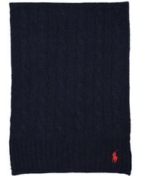 Polo Ralph Lauren - Logo Embroidered Cable Knitted Scarf - Lyst