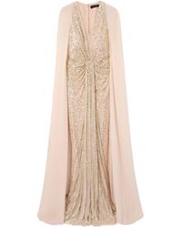 Jenny Packham - Long Evening Gown With Cape - Lyst