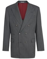 Brunello Cucinelli - Striped Pattern Virgin Wool Fresco One-And-A-Half Breasted Tailor Blazer With Metal Buttons - Lyst