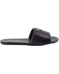 Prada - Logo Plaque Leather Sandal - Lyst