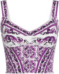 Dolce & Gabbana - Maiolica Print Corset Bustier Top - Lyst