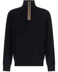 Burberry - Half-Zip High Collar Knitted Sweater - Lyst