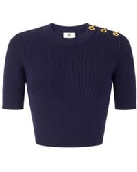Elisabetta Franchi - Knit Top With Jewel Details - Lyst