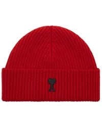 Ami Paris - Ami De Coeur Logo Embroidered Beanie - Lyst