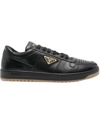 Prada - Enamel-Triangle Leather Sneakers - Lyst