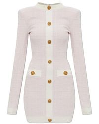 Balmain - Buttoned Tweed Mini Dress - Lyst