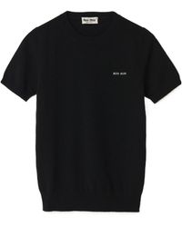 Miu Miu - Logo Intarsia Knitted Short-Sleeved Pullover - Lyst