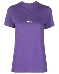 MSGM - Logo-Print Cotton T-Shirt - Lyst