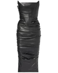 Alex Perry - Ruched Leather Midi Dress - Lyst