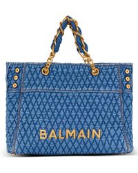 Balmain - 1945 Soft Logo Plaque Denim Tote Bag - Lyst