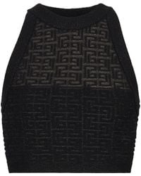 Balmain - Metallic Monogram Jacquard Crop Top - Lyst