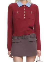 Self-Portrait - Button Detail Knitted Polo Top - Lyst
