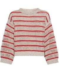 Brunello Cucinelli - Linen-Blend Dazzling Stripe Sweater - Lyst