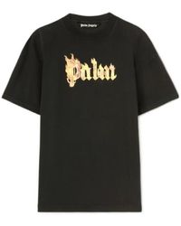Palm Angels - Burning Logo Printed Crewneck T-Shirt - Lyst